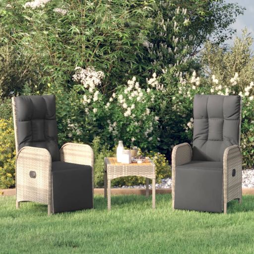 vidaXL Tuinstoelen 2 st verstelbaar met kussens poly rattan grijs - Aashly