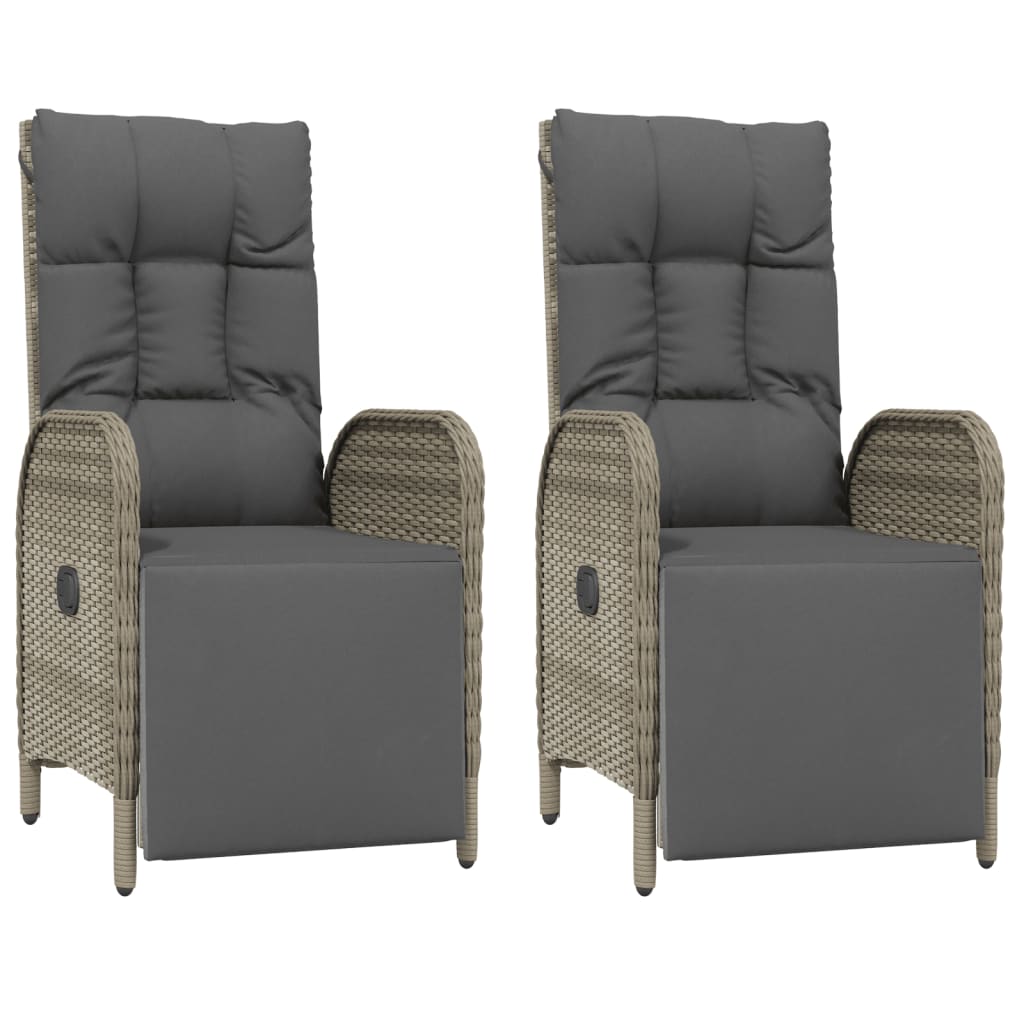 vidaXL Tuinstoelen 2 st verstelbaar met kussens poly rattan grijs - Aashly