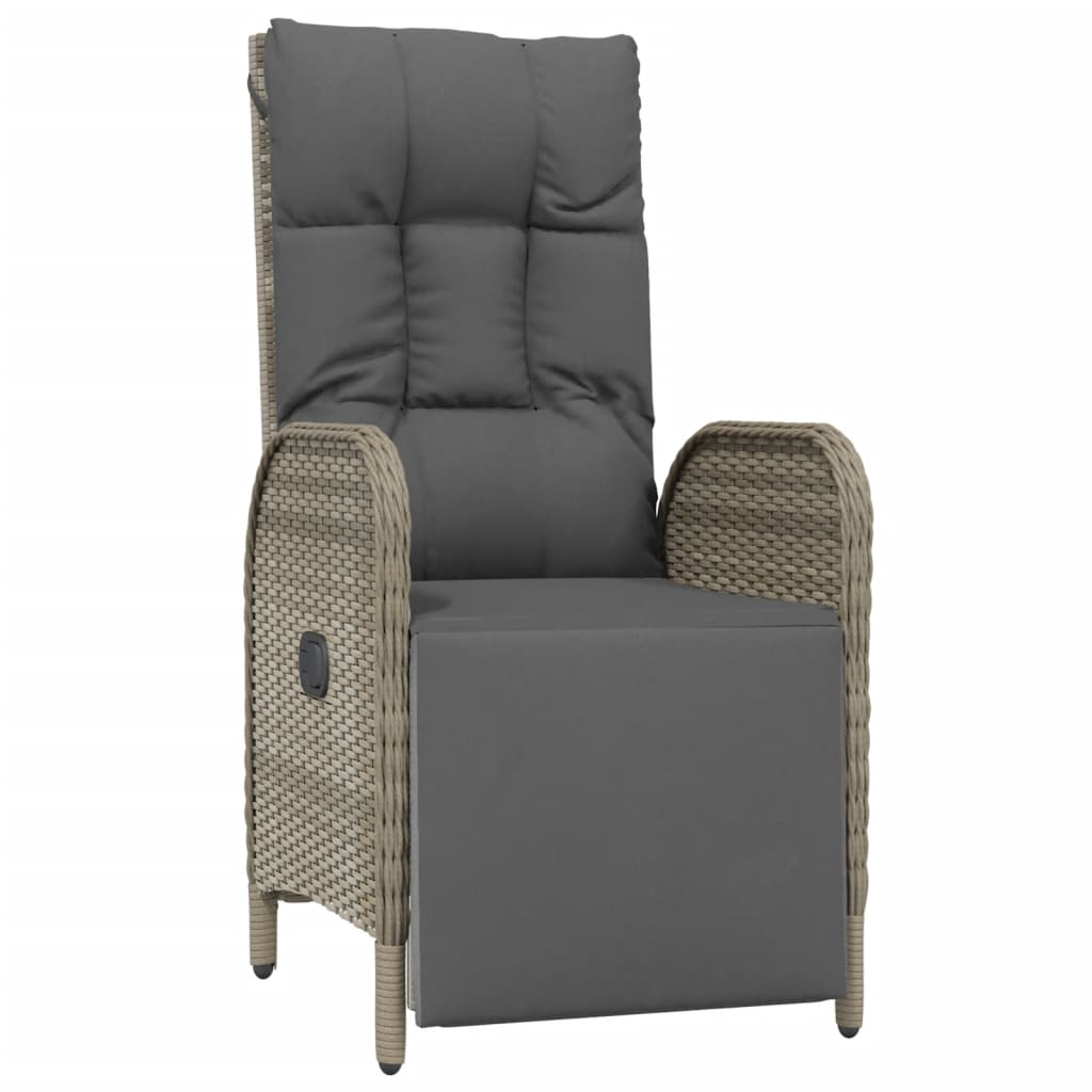 vidaXL Tuinstoelen 2 st verstelbaar met kussens poly rattan grijs - Aashly