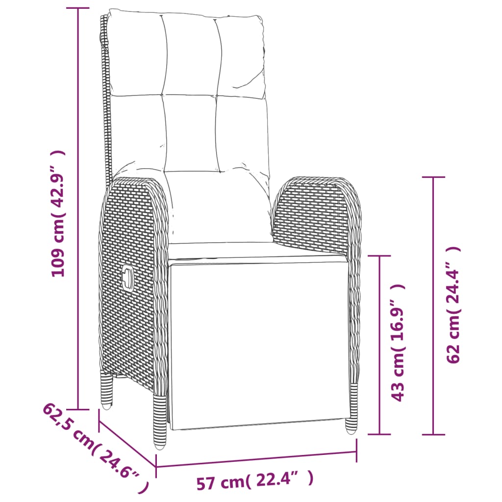 vidaXL Tuinstoelen 2 st verstelbaar met kussens poly rattan grijs - Aashly