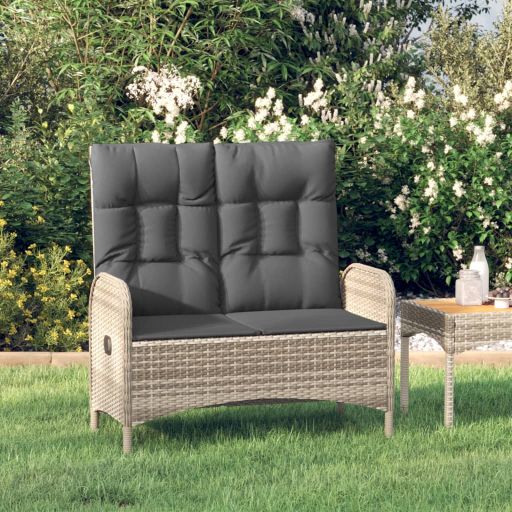 vidaXL Tuinbank verstelbaar met kussens 107 cm poly rattan grijs - Aashly