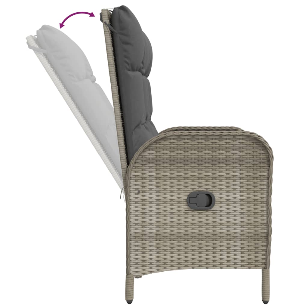 vidaXL Tuinbank verstelbaar met kussens 107 cm poly rattan grijs - Aashly
