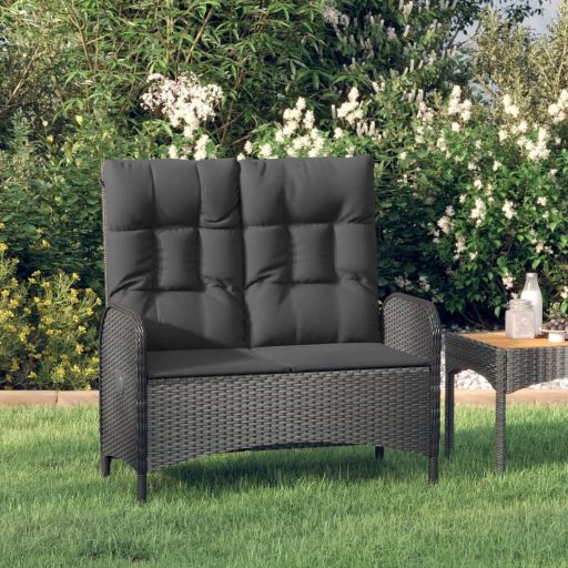 vidaXL Tuinbank verstelbaar met kussens 107 cm poly rattan grijs - Aashly