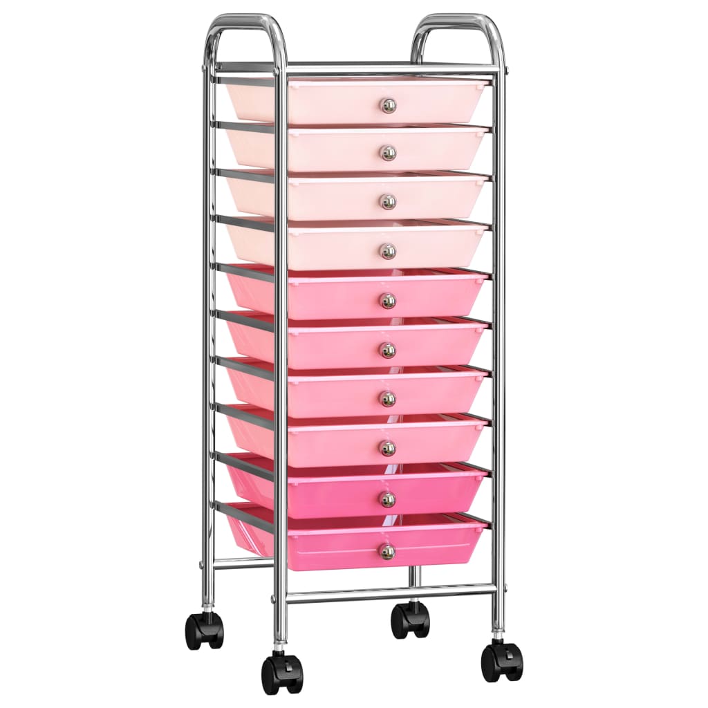 vidaXL Opbergtrolley met 10 lades mobiel kunststof zwart
