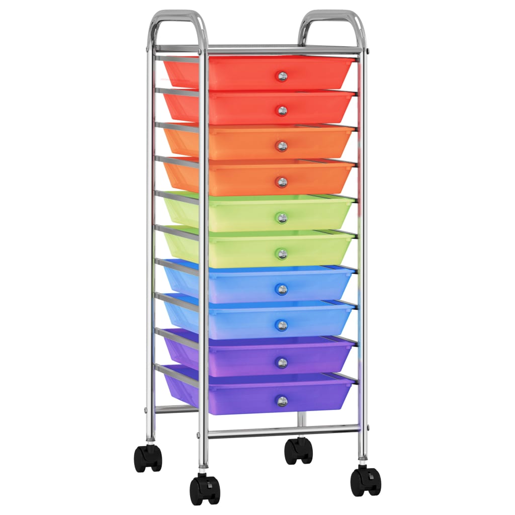 vidaXL Opbergtrolley met 10 lades mobiel kunststof zwart
