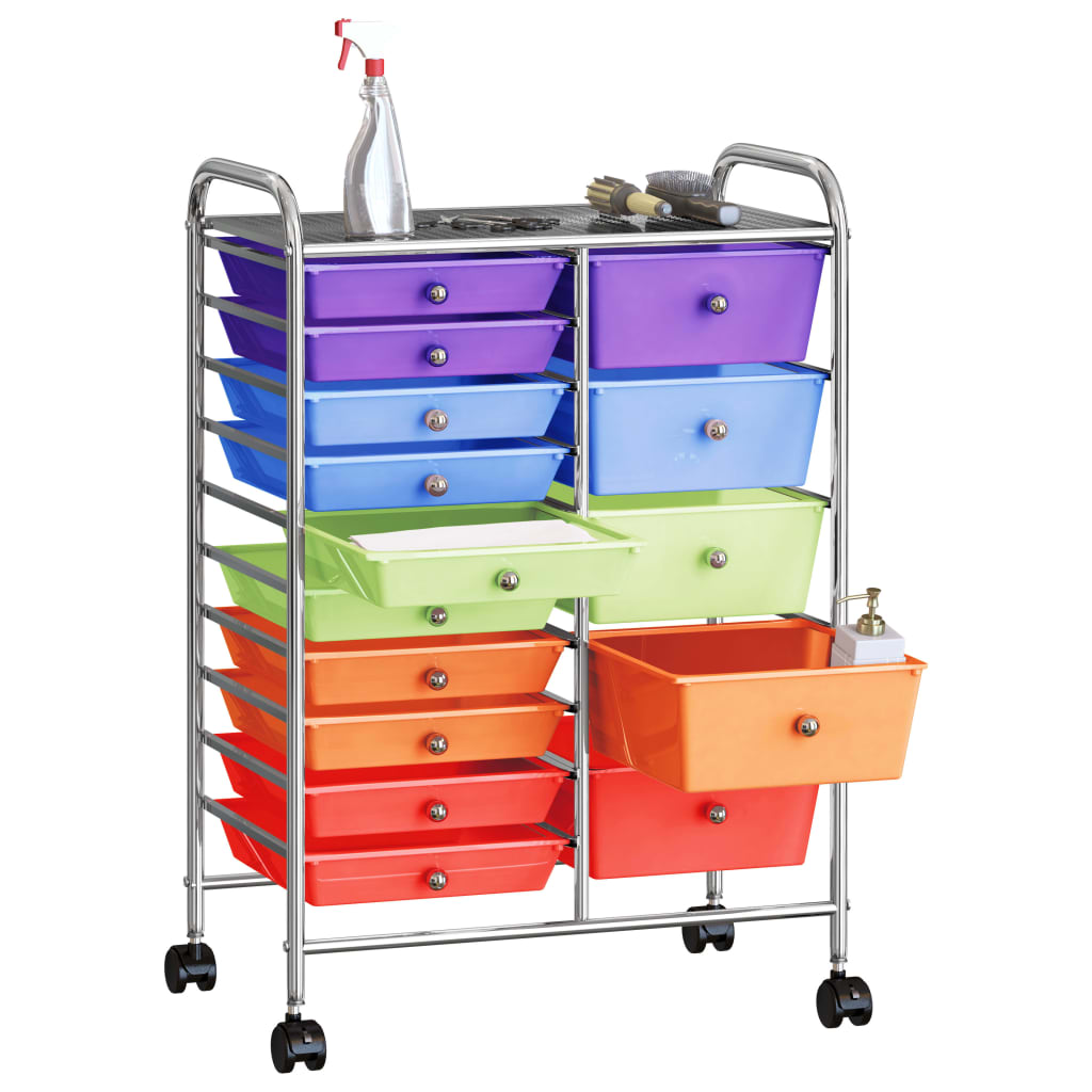 vidaXL Opbergtrolley met 10 lades mobiel kunststof zwart