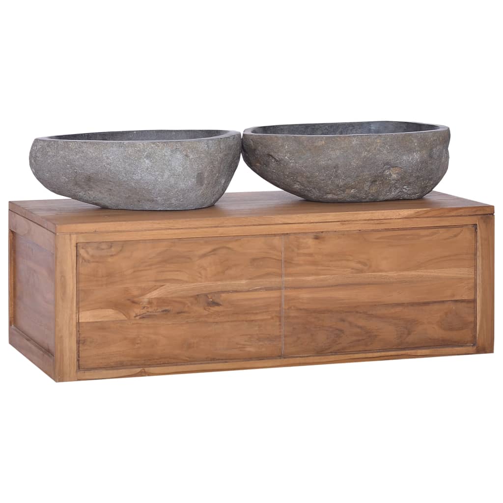 vidaXL Badkamerwandkast 110x45x30 cm massief teakhout - Aashly