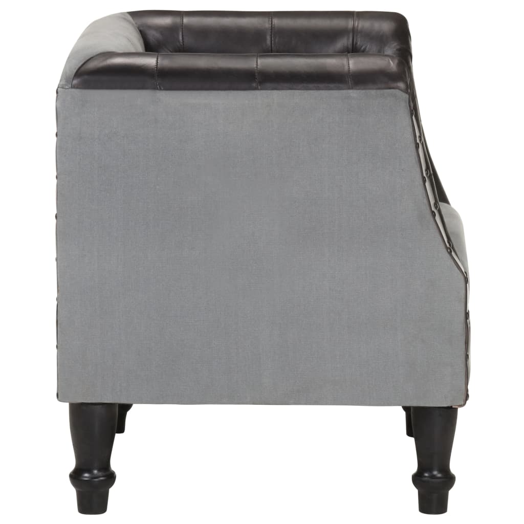 vidaXL Bucket Chair Genuine Leather and Solid Mango Wood Brown