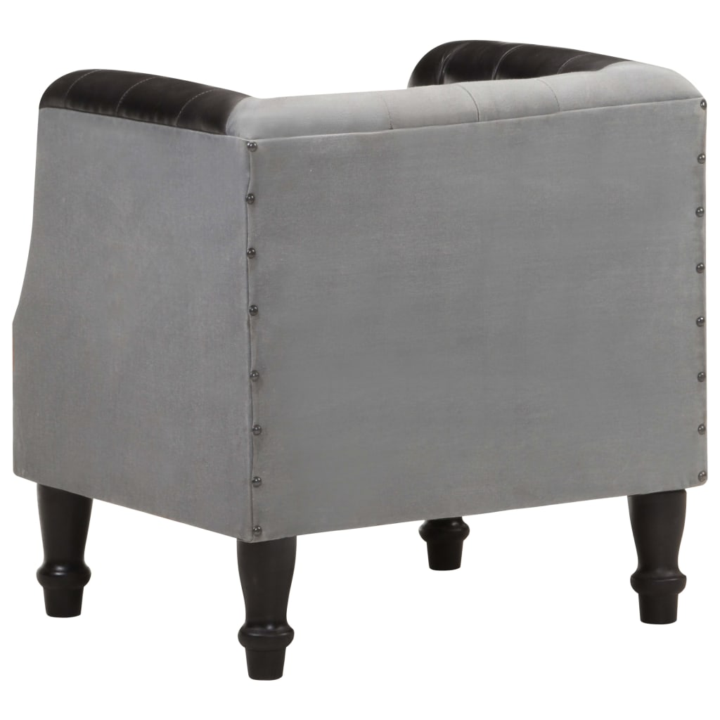 vidaXL Bucket Chair Genuine Leather and Solid Mango Wood Brown