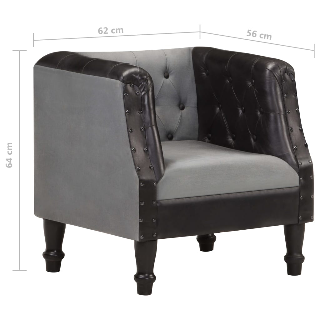 vidaXL Bucket Chair Genuine Leather and Solid Mango Wood Brown