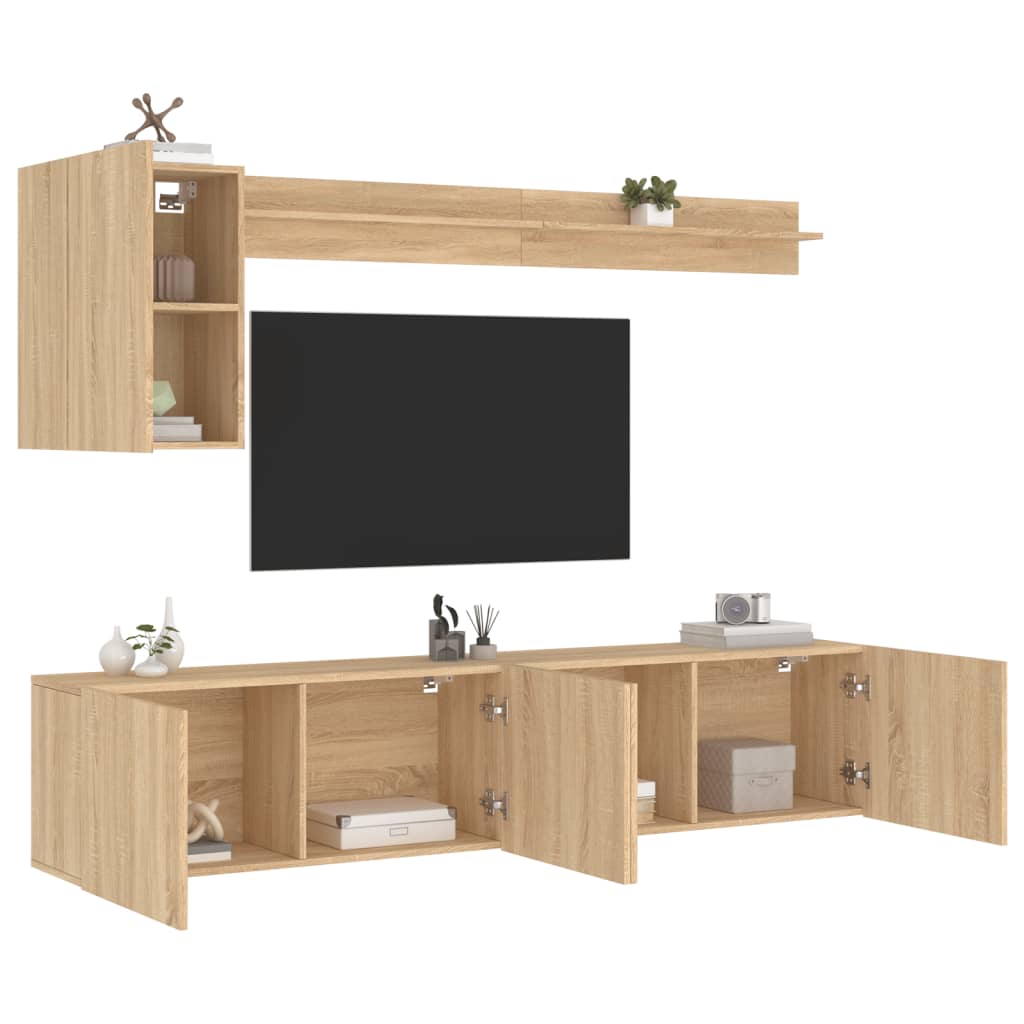 vidaXL 5-delige Tv-wandmeubelset bewerkt hout sonoma eikenkleurig - Aashly