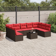 vidaXL 10-delige Loungeset met kussens poly rattan bruin