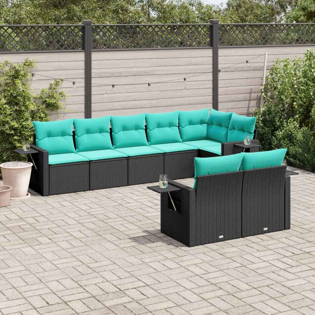 vidaXL 8-delige tuinbankset met kussens, zwart polyrotan