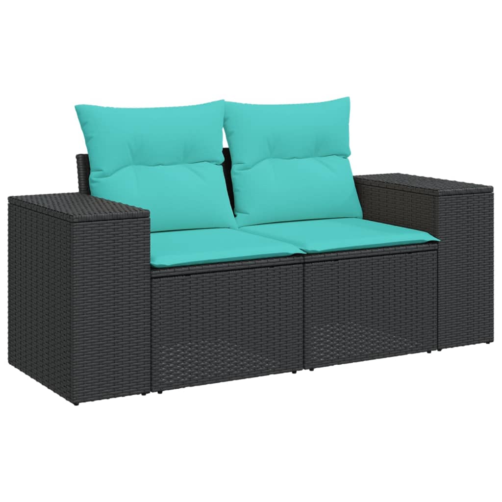 vidaXL 4-delige tuinbankset met kussens, zwart polyrotan