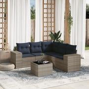 vidaXL 6-delige Loungeset met kussens poly rattan grijs