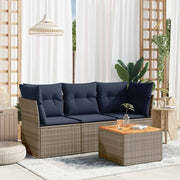 vidaXL 4-delige Loungeset met kussens poly rattan grijs