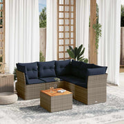 vidaXL 6-delige Loungeset met kussens poly rattan grijs