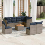 vidaXL 9-Piece Lounge Set with Cushions Poly Rattan Grey