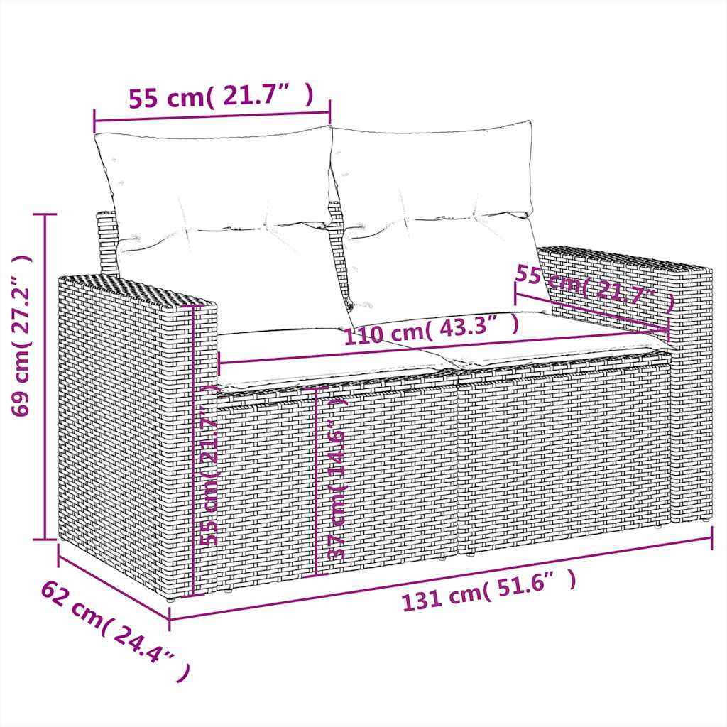 vidaXL 11-delige tuinbankset met kussens, grijs polyrotan