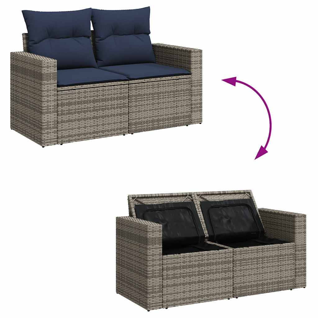 vidaXL 11-delige tuinbankset met kussens, grijs polyrotan