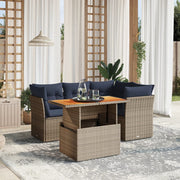 vidaXL 5-Piece Lounge Set with Cushions Poly Rattan Grey