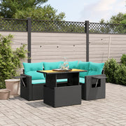 vidaXL 5-delige Loungeset met kussens poly rattan zwart