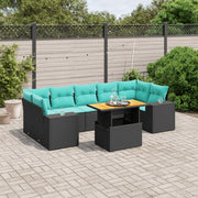 vidaXL 8-delige Loungeset met kussens poly rattan zwart