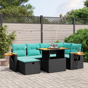 vidaXL 7-Piece Lounge Set with Cushions Poly Rattan Black