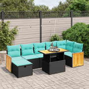 vidaXL 8-Piece Lounge Set with Cushions Poly Rattan Black