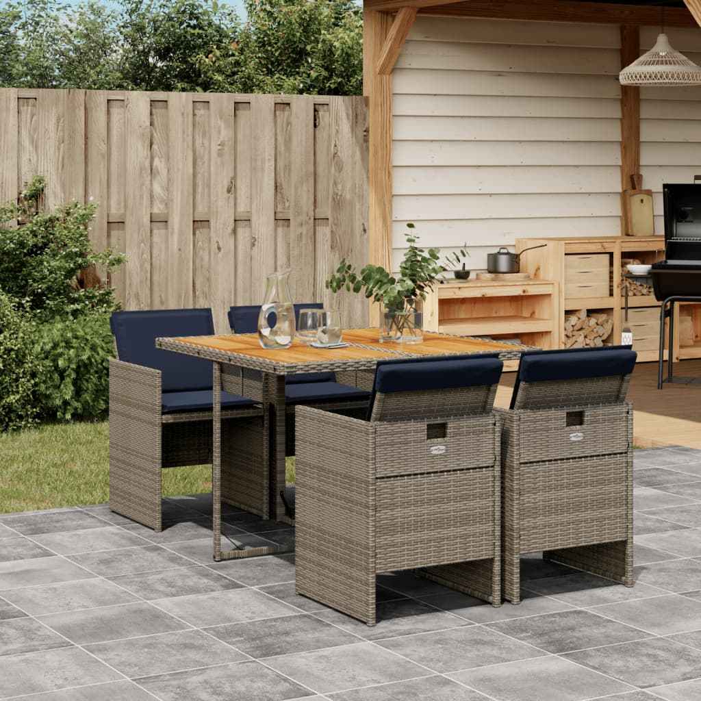vidaXL 5-delige tuinset met kussens, grijs polyrotan