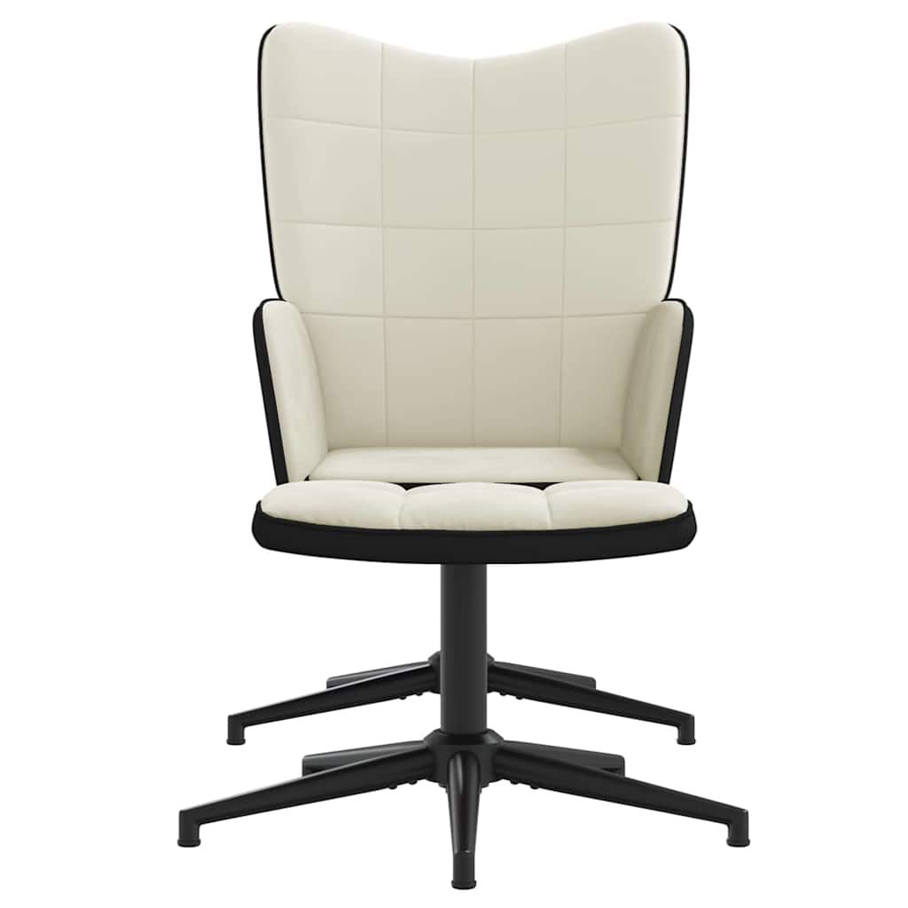 vidaXL Relaxstoel met voetenbank fluweel en PVC crèmewit