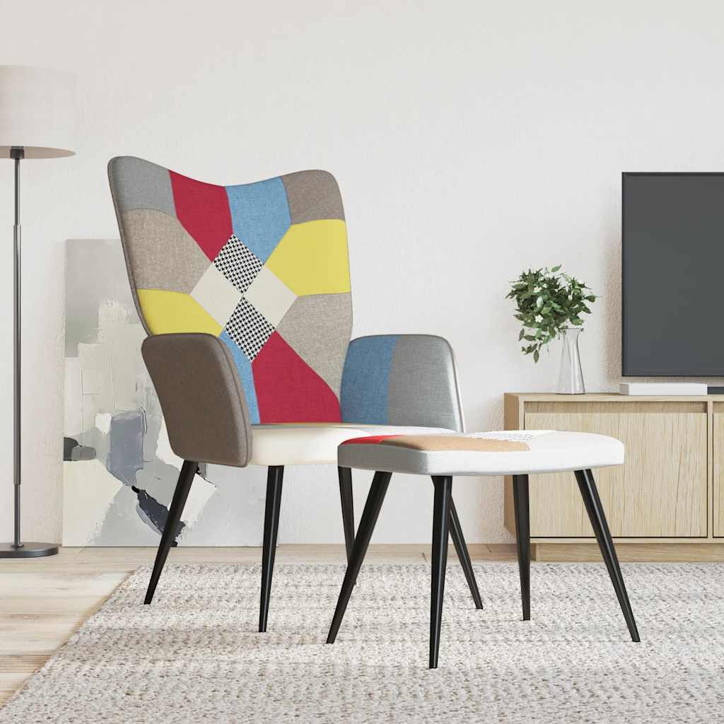 vidaXL Relaxstoel met voetenbank patchwork stof - Aashly