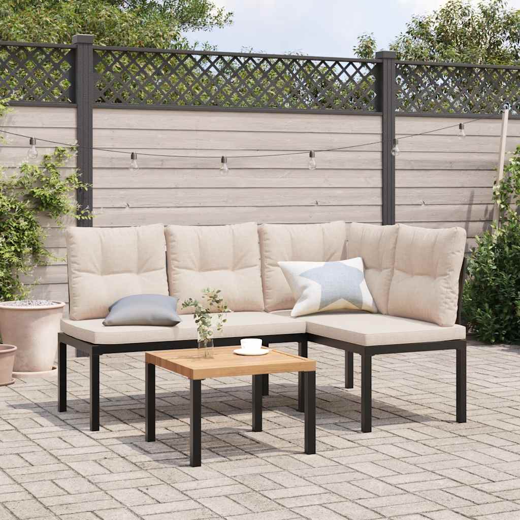 vidaXL 3-delige Loungeset met kussens gepoedercoat staal zwart