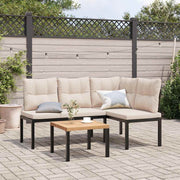 vidaXL 3-delige Loungeset met kussens gepoedercoat staal zwart