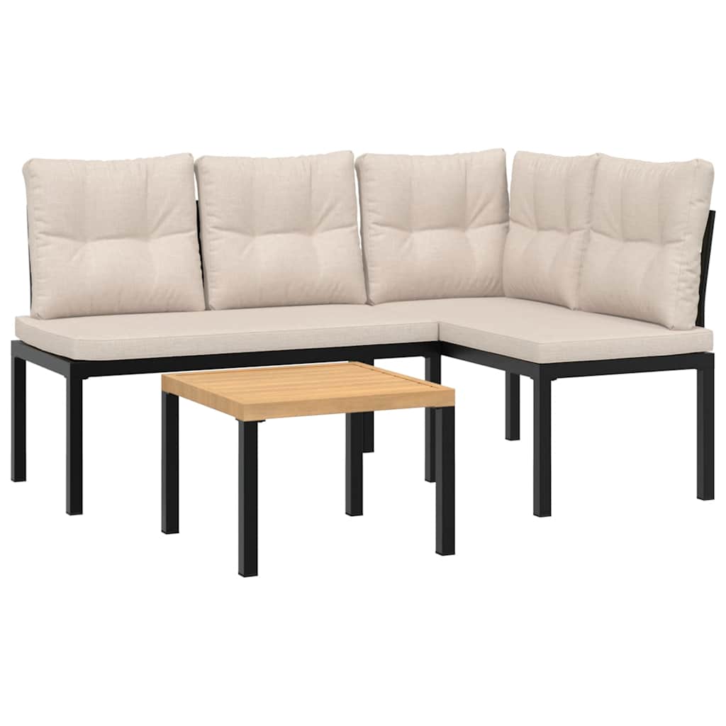 vidaXL 3-delige Loungeset met kussens gepoedercoat staal zwart