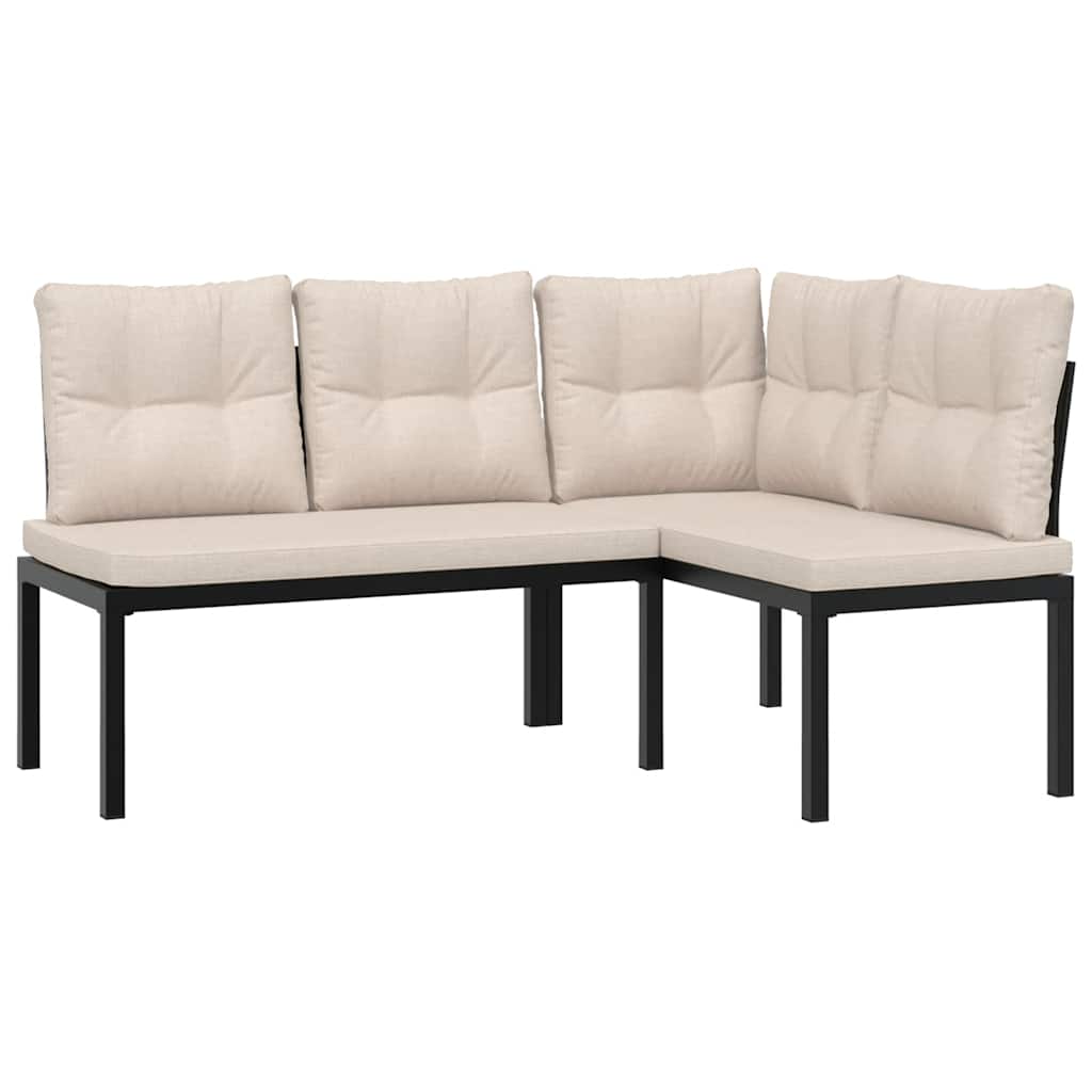 vidaXL 3-delige Loungeset met kussens gepoedercoat staal zwart