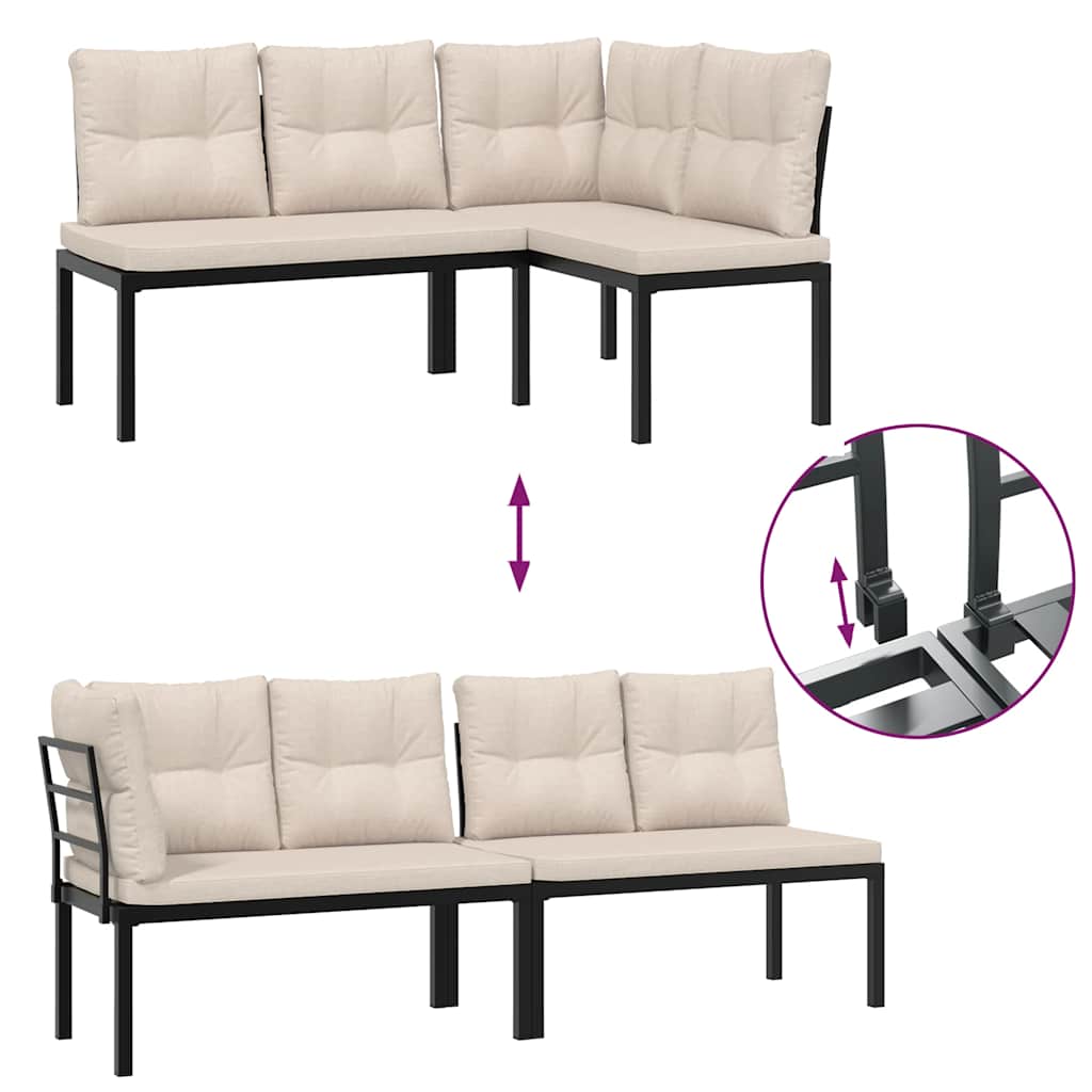 vidaXL 3-delige Loungeset met kussens gepoedercoat staal zwart
