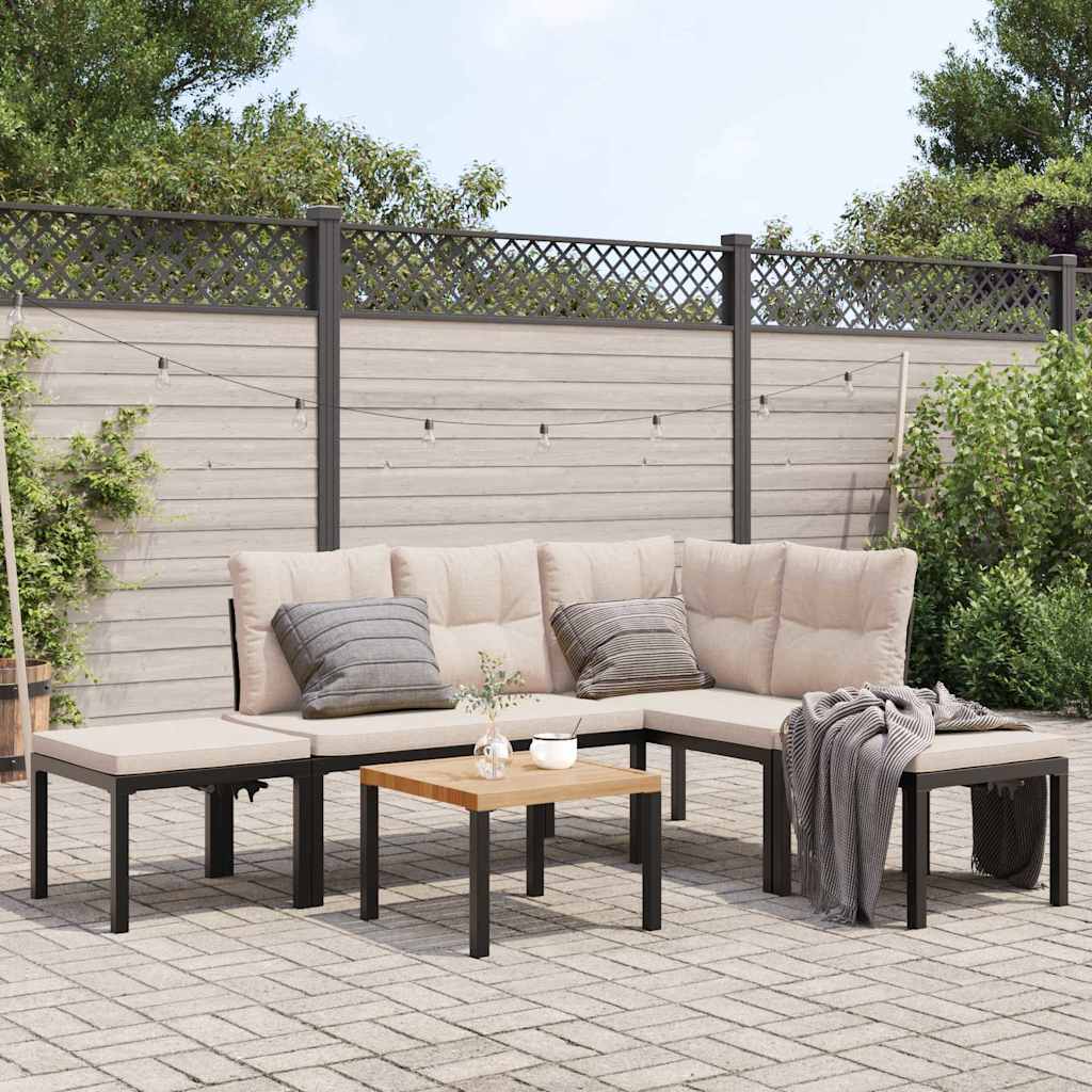 vidaXL 4-delige Loungeset met kussens gepoedercoat staal zwart