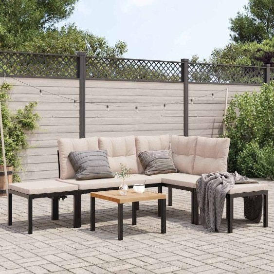 vidaXL 4-delige Loungeset met kussens gepoedercoat staal zwart