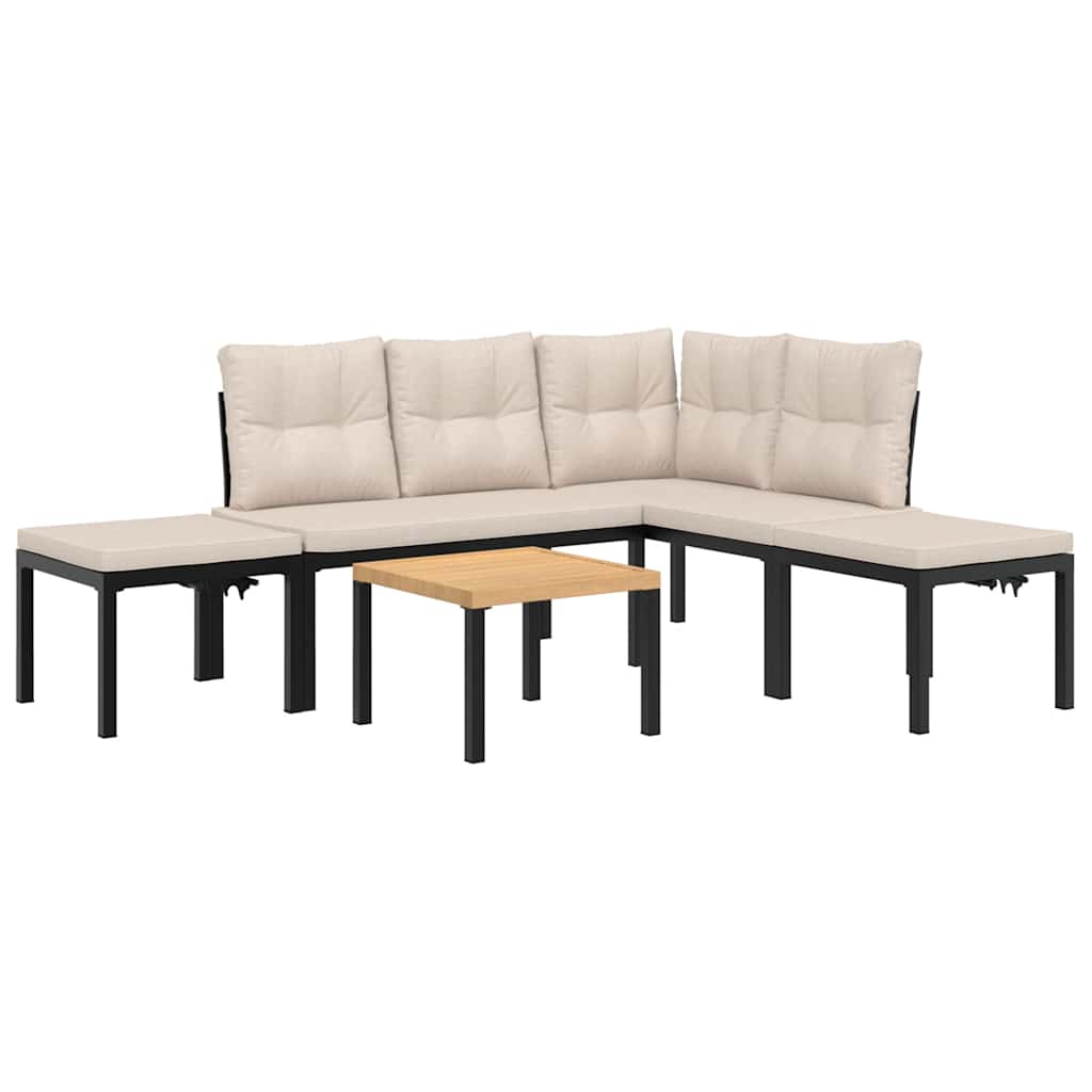 vidaXL 4-delige Loungeset met kussens gepoedercoat staal zwart