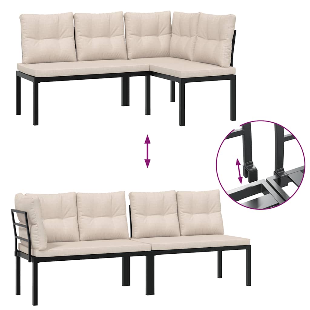 vidaXL 4-delige Loungeset met kussens gepoedercoat staal zwart