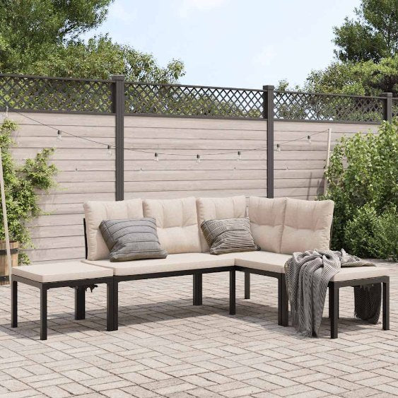 vidaXL 4-delige Loungeset met kussens gepoedercoat staal zwart