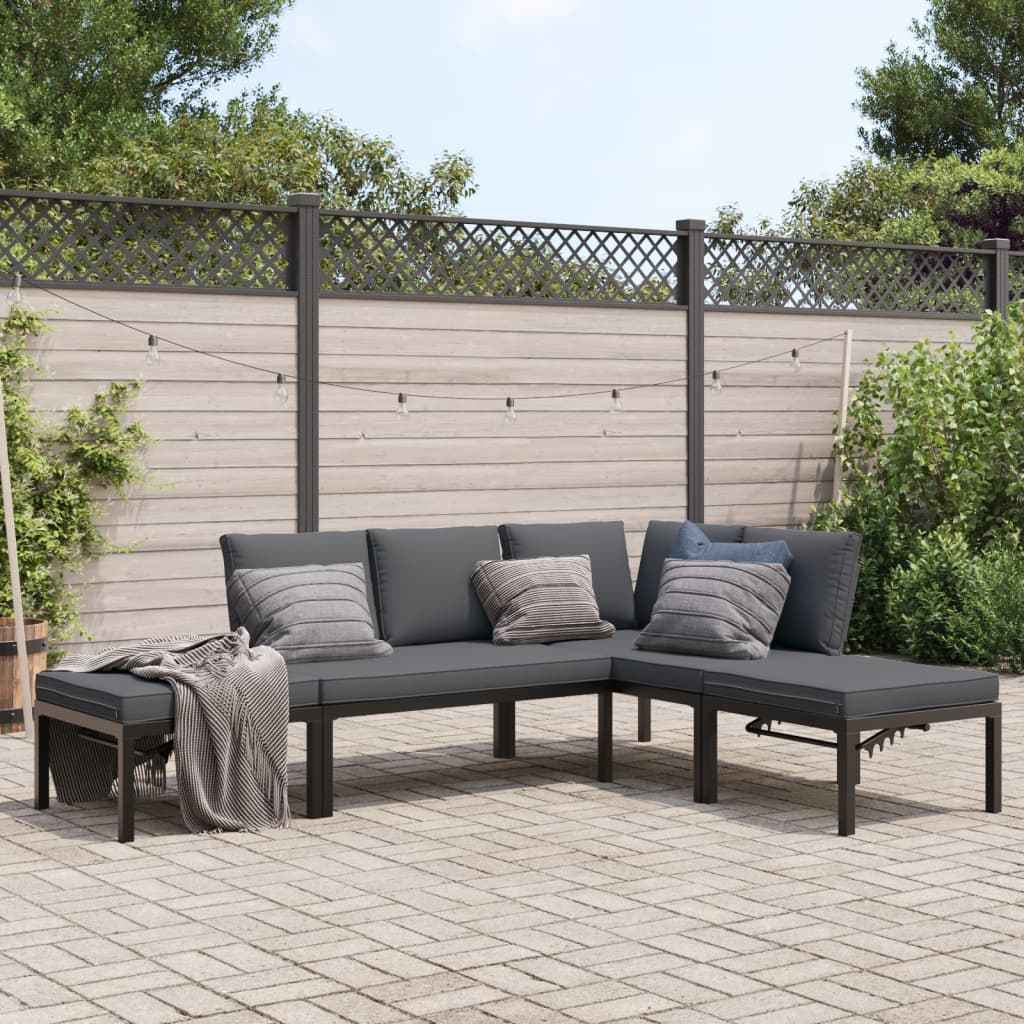 vidaXL 5-delige Loungeset met kussens aluminium zwart