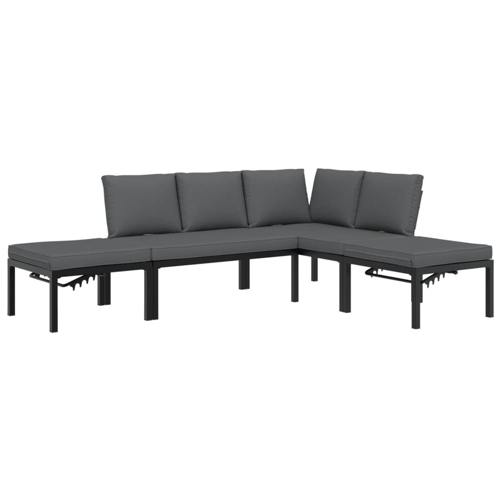vidaXL 5-delige Loungeset met kussens aluminium zwart