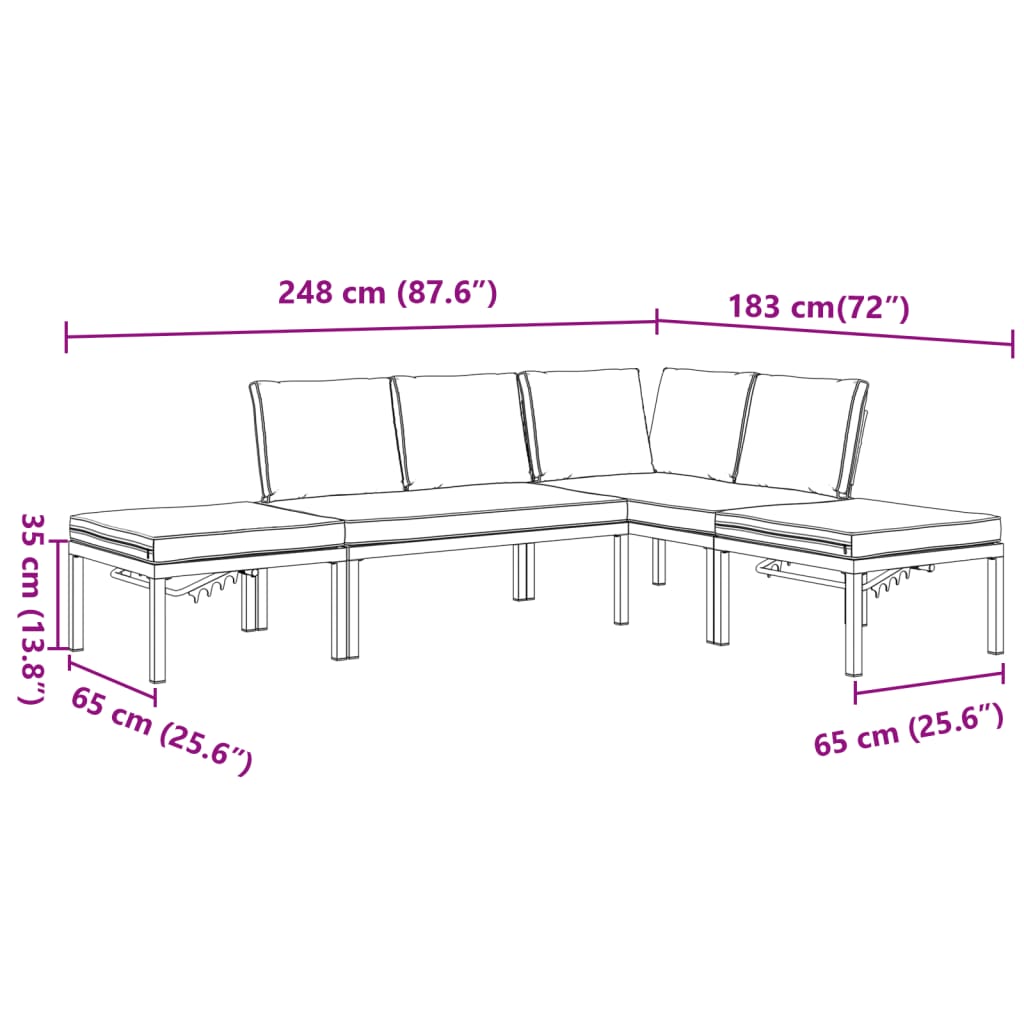 vidaXL 5-delige Loungeset met kussens aluminium zwart
