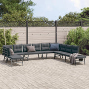 vidaXL 7-delige Tuinbankenset met kussens gepoedercoat staal zwart