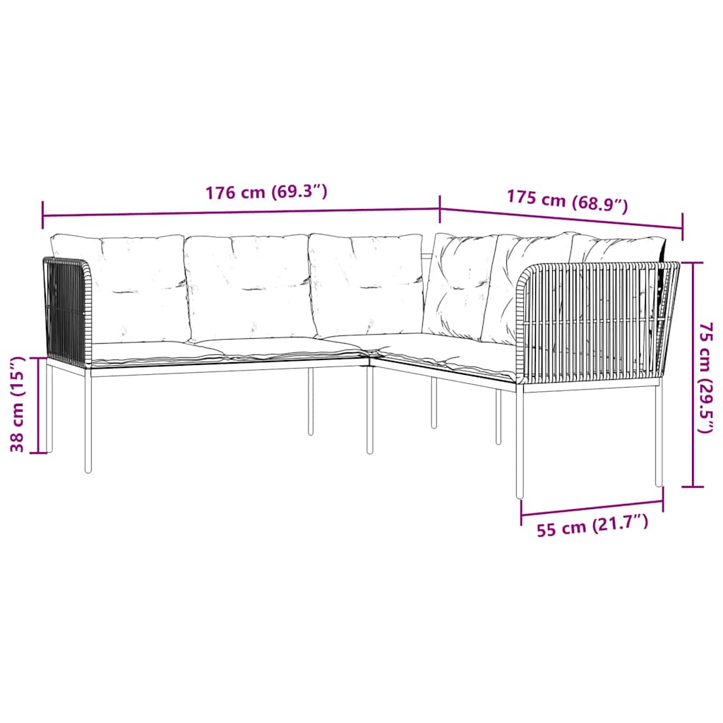 vidaXL Loungeset met kussens staal en textileen zwart