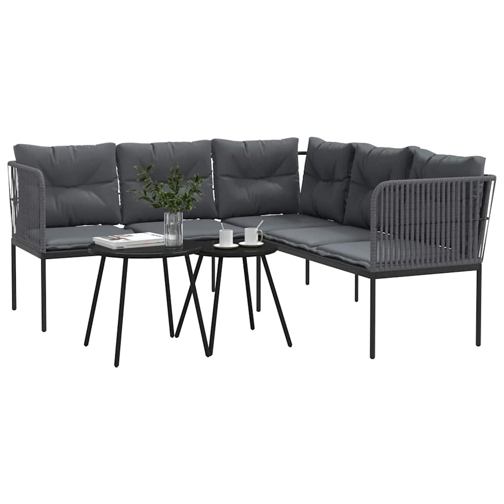 vidaXL Loungeset met kussens staal en textileen zwart