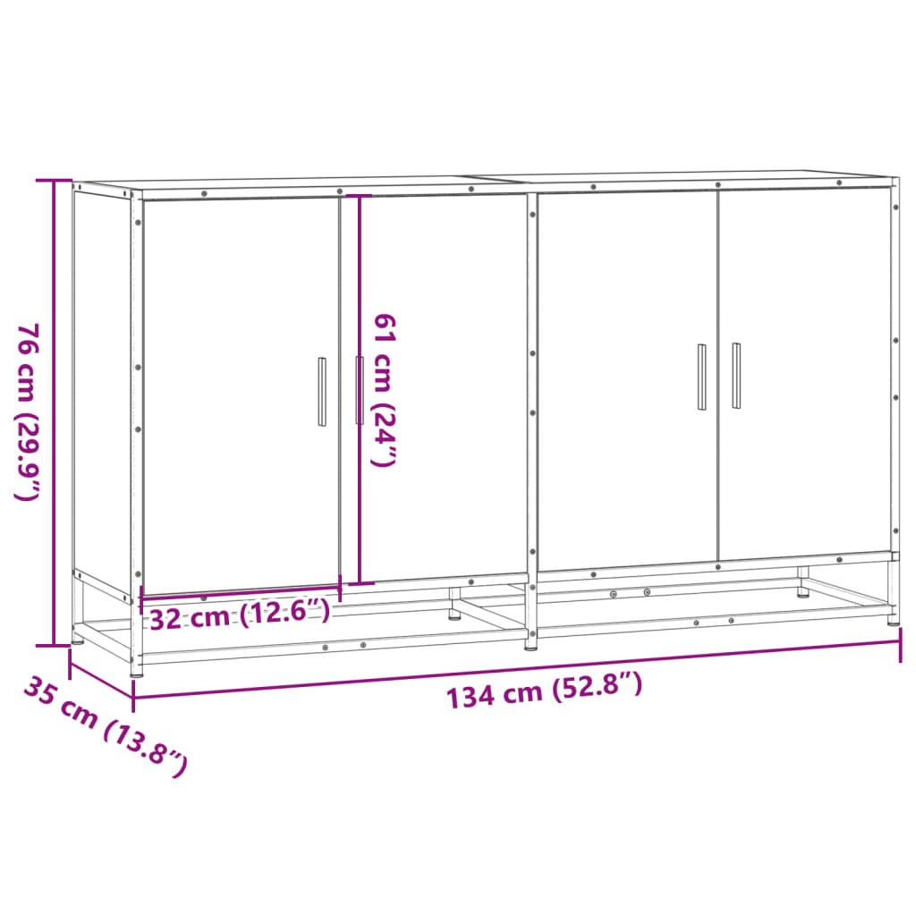 vidaXL Dressoir 134x35x76 cm bewerkt hout gerookt eikenkleurig - Aashly