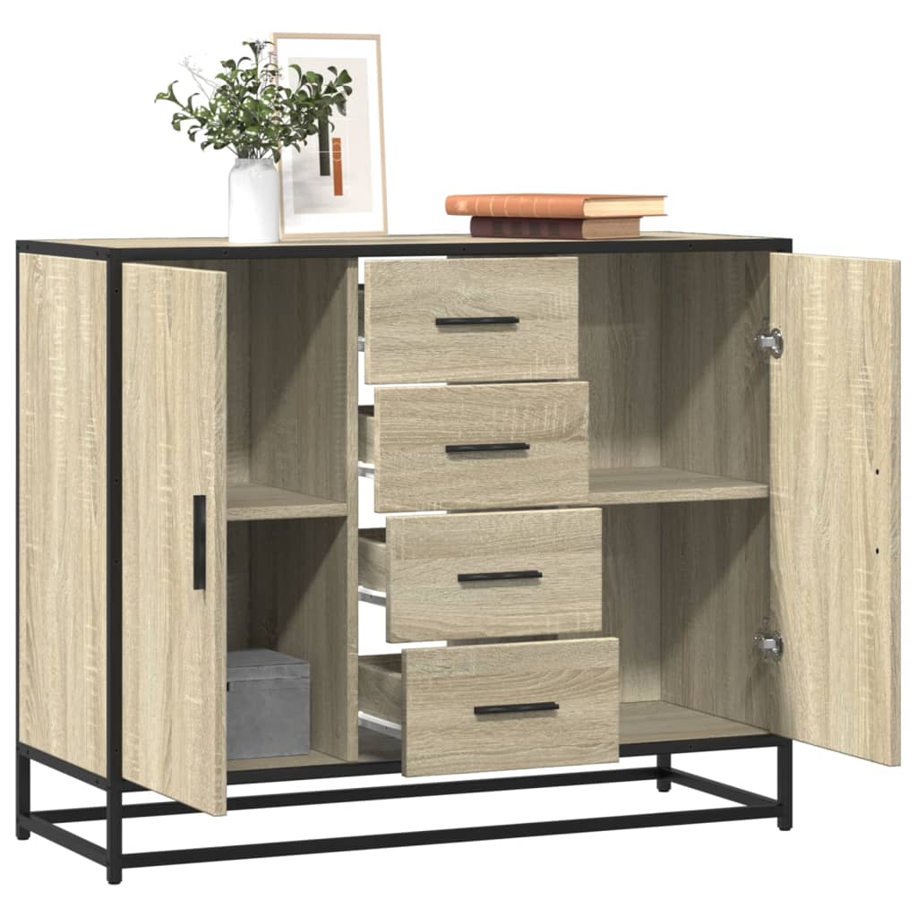 vidaXL Dressoir 92x35x76 cm bewerkt hout bruin eikenkleurig - Aashly